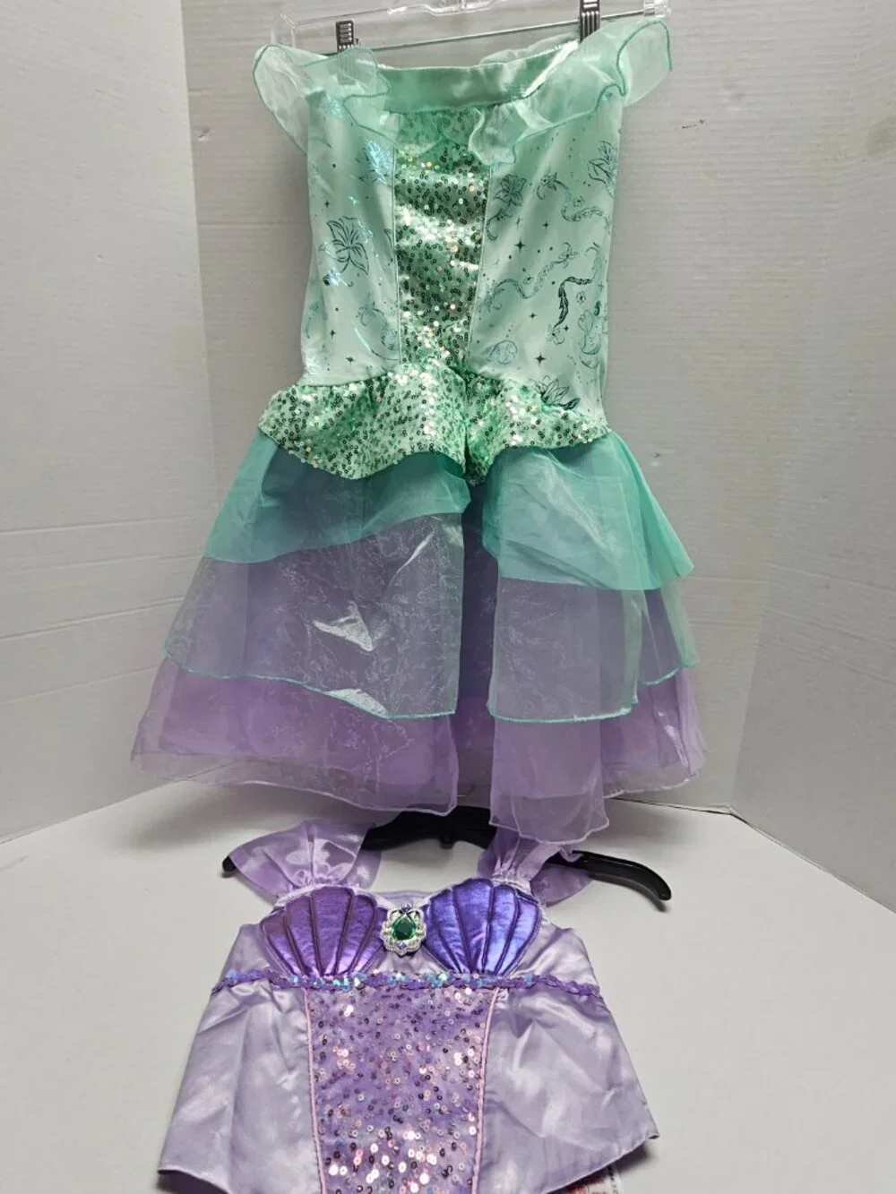 Disney Store Princess Ariel Costume 2pc Top Skirt Sparkling Purple Green 7/8